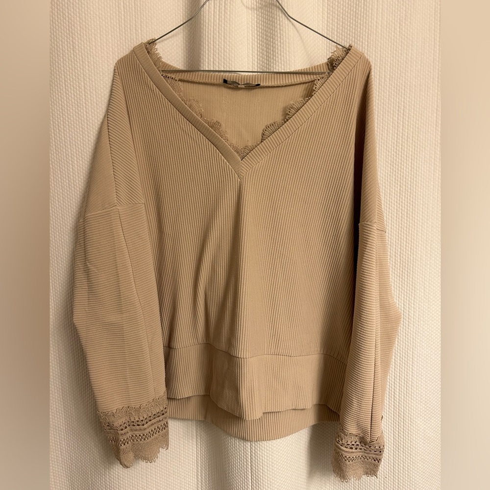 Casual Solid Lace V Neck Long Sleeve Blouse